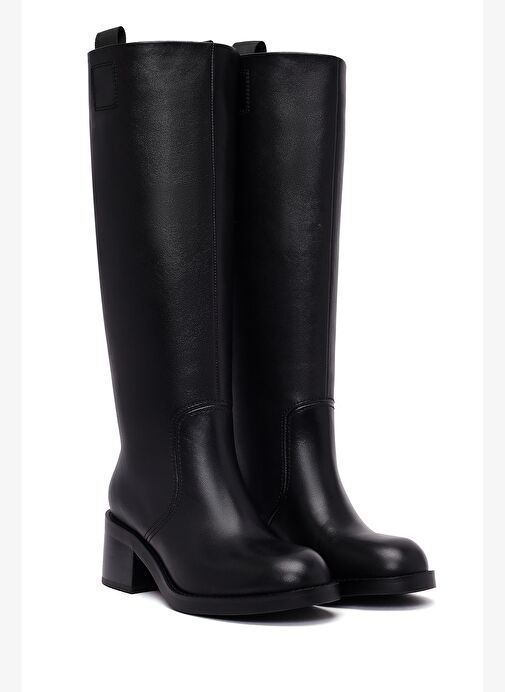 Kadın Siyah Kalın Topuklu Deri Çizme 25WFD491618 - Görsel 7