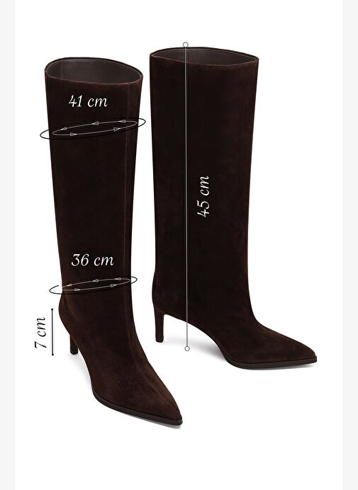 Kadın Kahverengi İnce Topuklu Süet Deri Çizme 25WFD491710 - Görsel 3