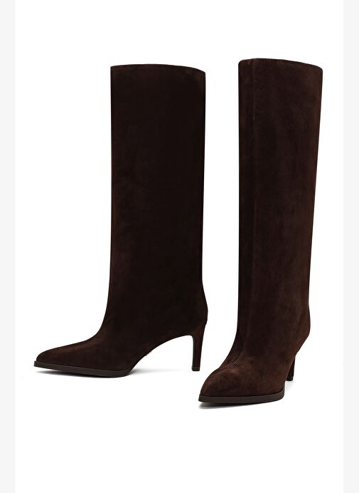 Kadın Kahverengi İnce Topuklu Süet Deri Çizme 25WFD491710 - Görsel 4