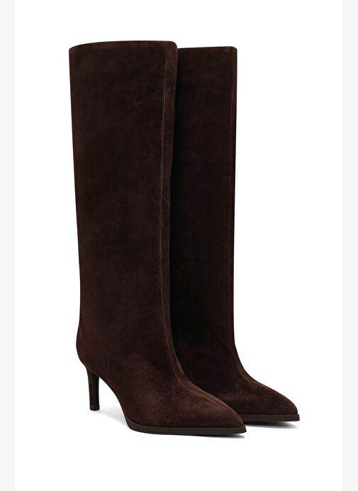 Kadın Kahverengi İnce Topuklu Süet Deri Çizme 25WFD491710 - Görsel 6