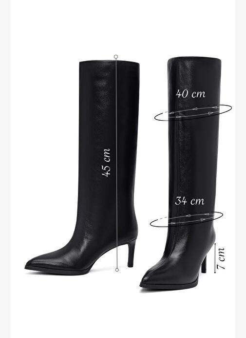 Kadın Siyah İnce Topuklu Deri Çizme 25WFD491718 - Görsel 3