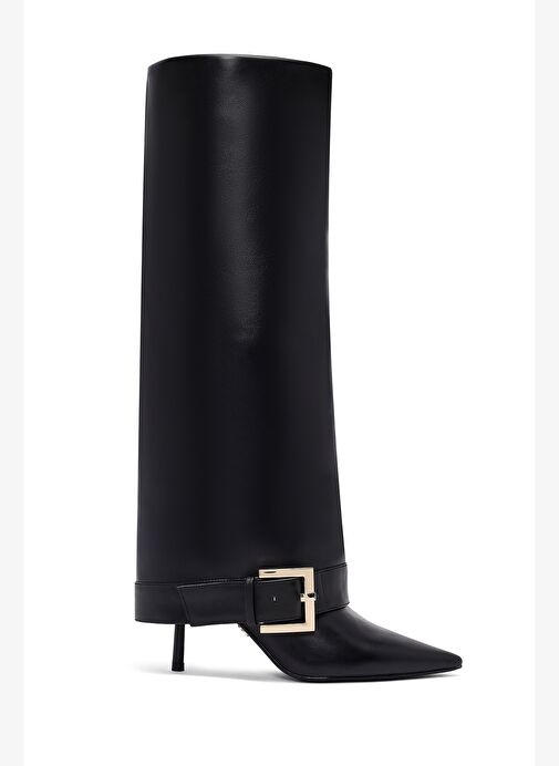 Kadın Siyah Tokalı İnce Topuklu Deri Çizme 25WFD491818 - Görsel 2
