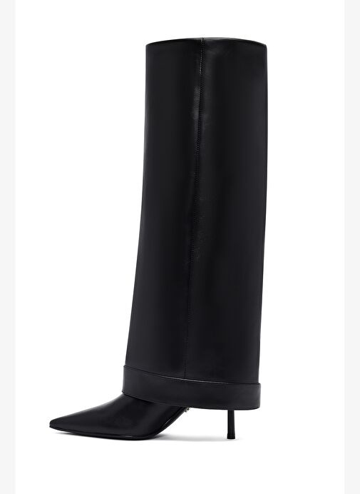 Kadın Siyah Tokalı İnce Topuklu Deri Çizme 25WFD491818 - Görsel 5