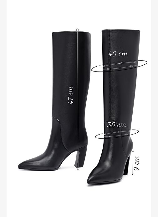 Kadın Siyah Kalın Topuklu Deri Çizme 25WFD491918 - Görsel 3