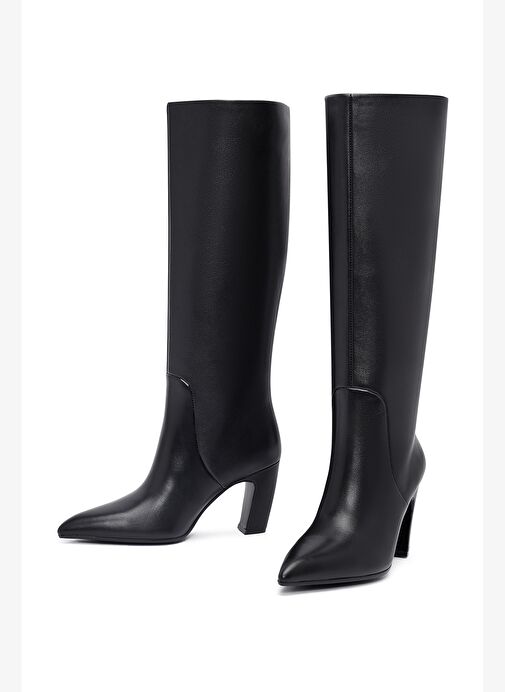 Kadın Siyah Kalın Topuklu Deri Çizme 25WFD491918 - Görsel 4