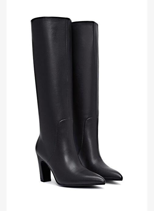 Kadın Siyah Kalın Topuklu Deri Çizme 25WFD491918 - Görsel 6