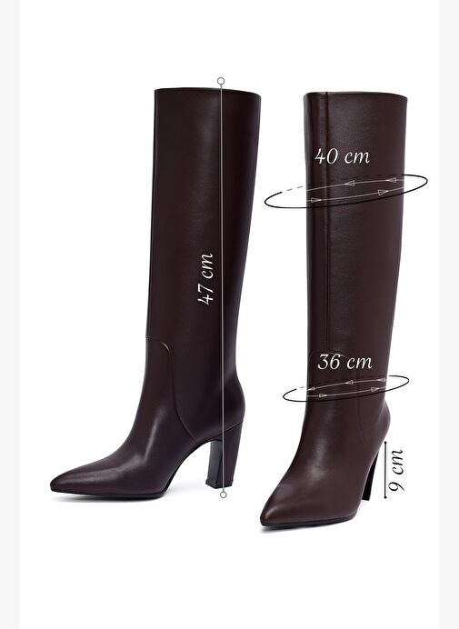 Kadın Bordo Kalın Topuklu Deri Çizme 25WFD491918 - Görsel 3