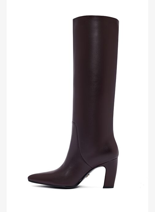 Kadın Bordo Kalın Topuklu Deri Çizme 25WFD491918 - Görsel 5