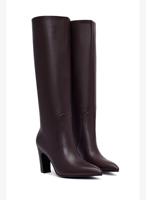 Kadın Bordo Kalın Topuklu Deri Çizme 25WFD491918 - Görsel 6