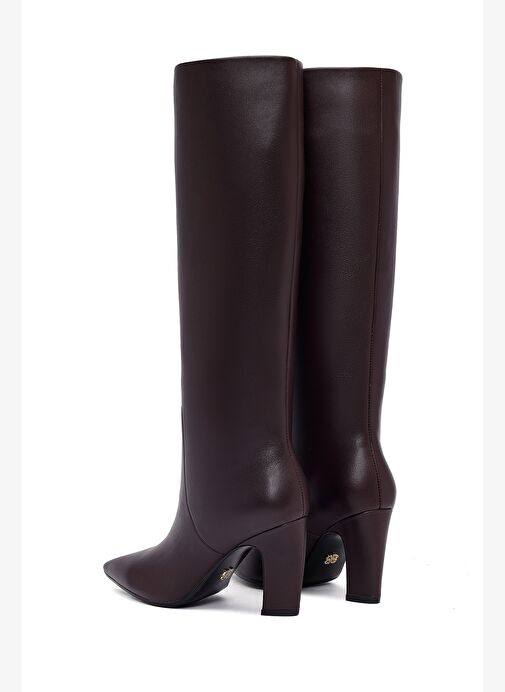 Kadın Bordo Kalın Topuklu Deri Çizme 25WFD491918 - Görsel 8