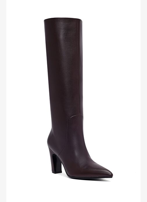 Kadın Bordo Kalın Topuklu Deri Çizme 25WFD491918 - Görsel 9