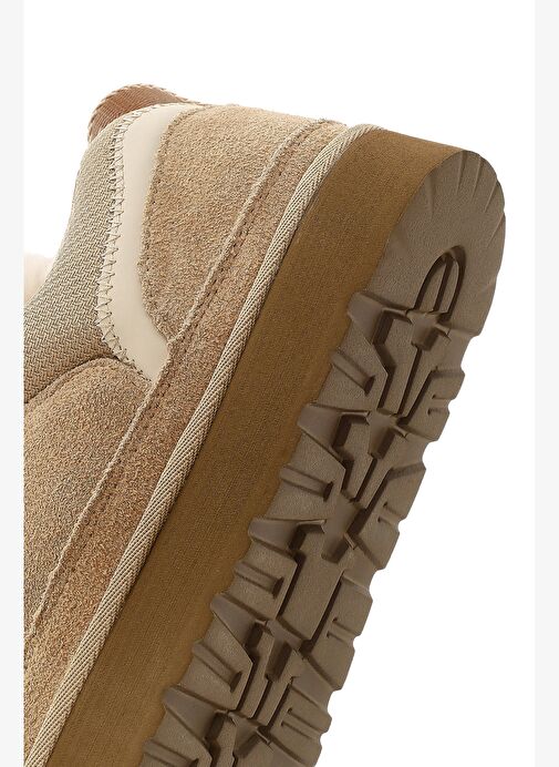 Kadın Bej Bağcıklı Kalın Tabanlı Tüylü Süet Deri Teddy Sneaker 25WFD492010 - Görsel 9