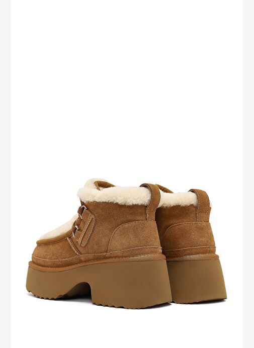 Kadın Camel Bağcıklı Kalın Tabanlı Kürklü Süet Deri Teddy Bot 25WFD492110 - Görsel 9