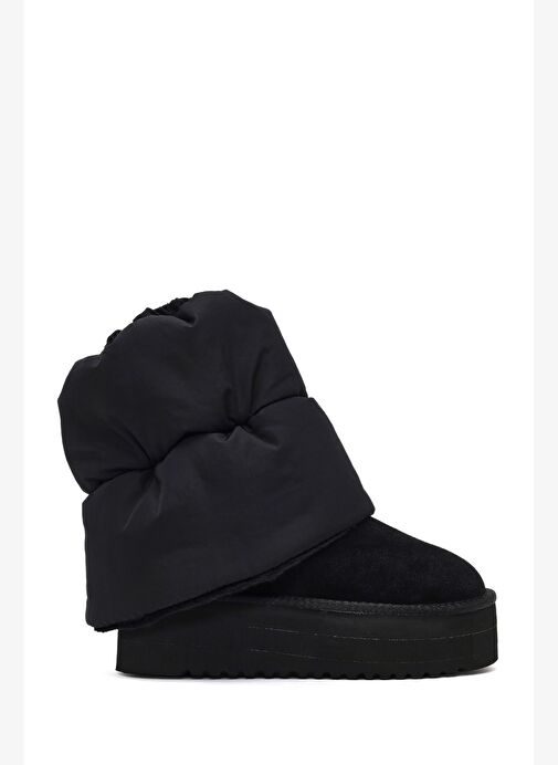 Kadın Siyah Kalın Tabanlı Süet Deri Teddy Bot 25WFD492310 - Görsel 9