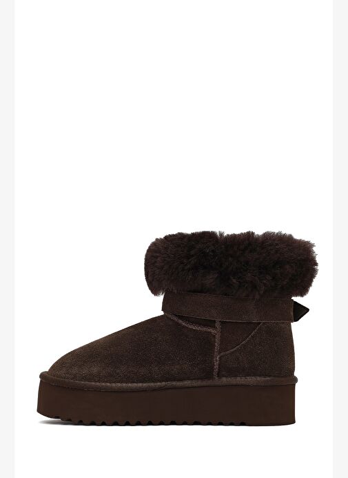 Kadın Kahverengi Kalın Tabanlı Kürk Detaylı Süet Deri Teddy Bot 25WFD492410 - Görsel 3