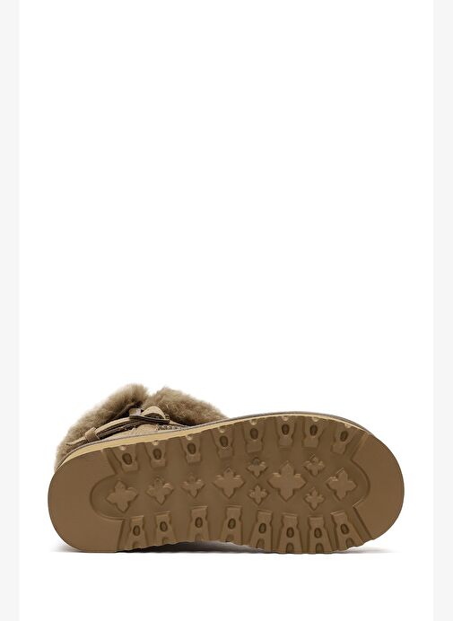 Kadın Bej Kalın Tabanlı Kürk Detaylı Süet Deri Teddy Bot 25WFD492410 - Görsel 7