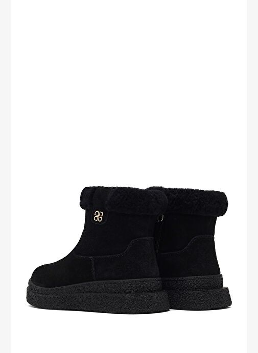 Kadın Siyah Fermuarlı Kalın Tabanlı Süet Deri Teddy Bot 25WFD492510 - Görsel 8