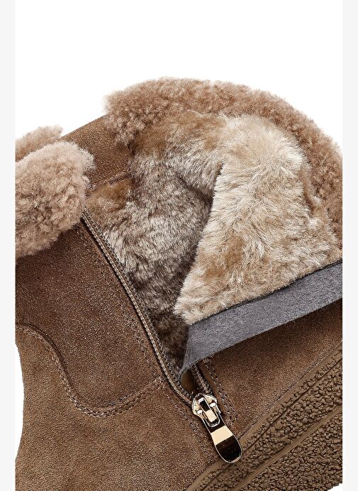 Derimod Derimod Kadın Vizon Fermuarlı Kalın Tabanlı Süet Deri Teddy Bot 25WFD492510 Boyner'de! Vizon - 8. görsel