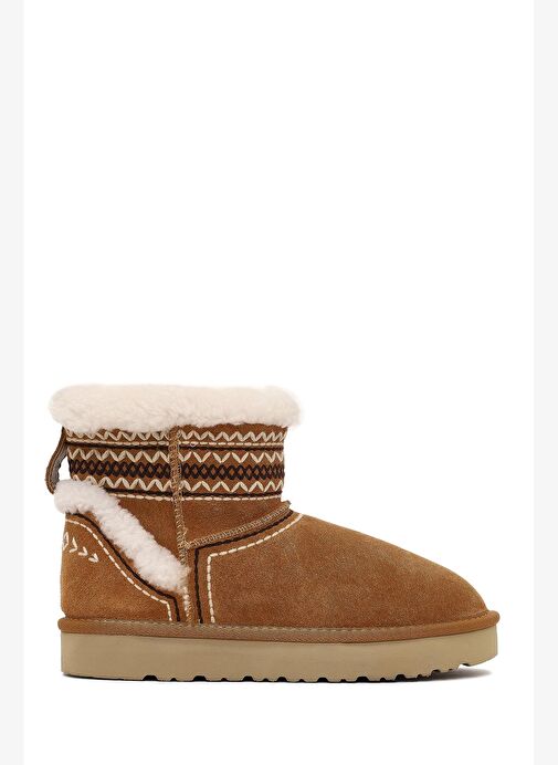Kadın Camel Desenli Kürk Detaylı Süet Deri Teddy Bot 25WFD492710 - Görsel 2