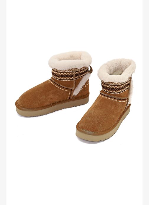 Kadın Camel Desenli Kürk Detaylı Süet Deri Teddy Bot 25WFD492710 - Görsel 4