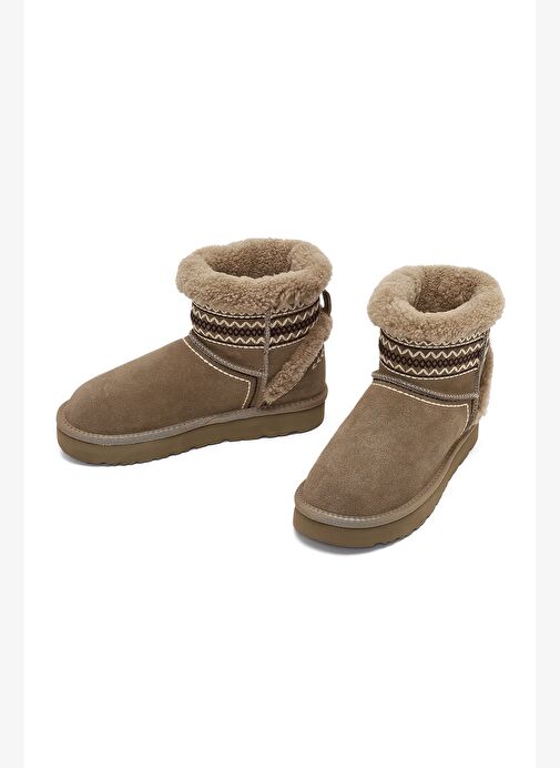 Kadın Bej Desenli Kürk Detaylı Süet Deri Teddy Bot 25WFD492710 - Görsel 4