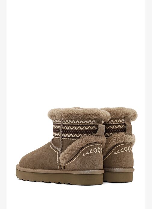 Kadın Bej Desenli Kürk Detaylı Süet Deri Teddy Bot 25WFD492710 - Görsel 7