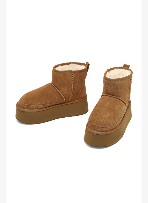 Kadın Camel Kalın Tabanlı Süet Deri Teddy Bot 25WFD492810 - Görsel 4