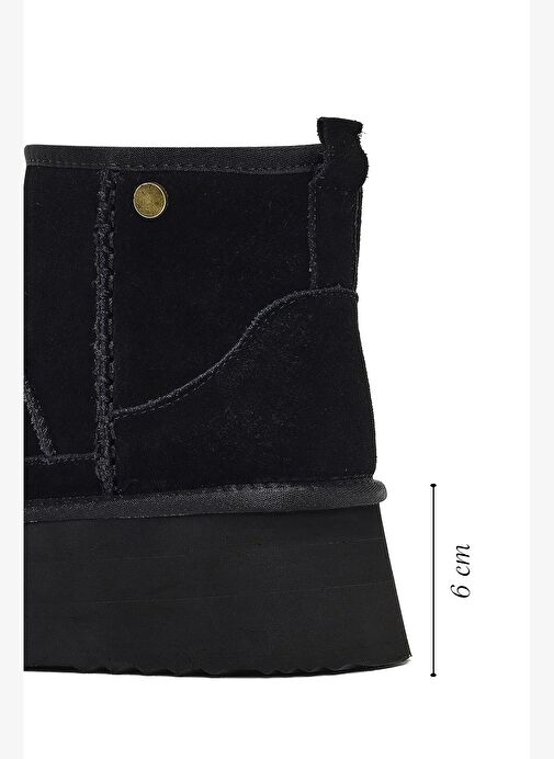 Kadın Siyah Kalın Tabanlı Süet Deri Teddy Bot 25WFD492810 - Görsel 3