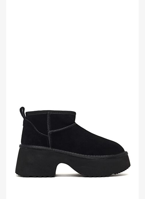 Kadın Siyah Kalın Tabanlı Süet Deri Teddy Bot 25WFD492910 - Görsel 2