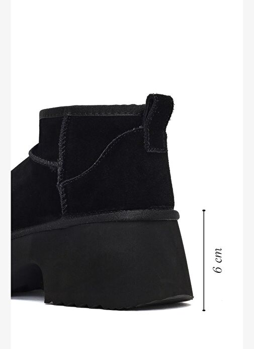 Kadın Siyah Kalın Tabanlı Süet Deri Teddy Bot 25WFD492910 - Görsel 3