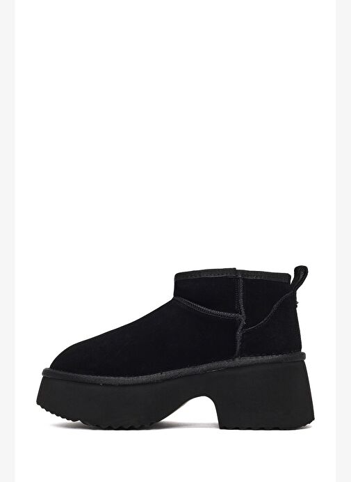 Kadın Siyah Kalın Tabanlı Süet Deri Teddy Bot 25WFD492910 - Görsel 5