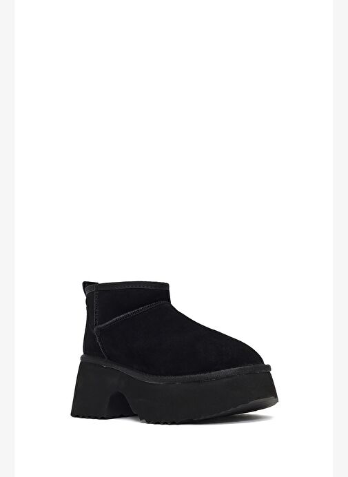 Kadın Siyah Kalın Tabanlı Süet Deri Teddy Bot 25WFD492910 - Görsel 9