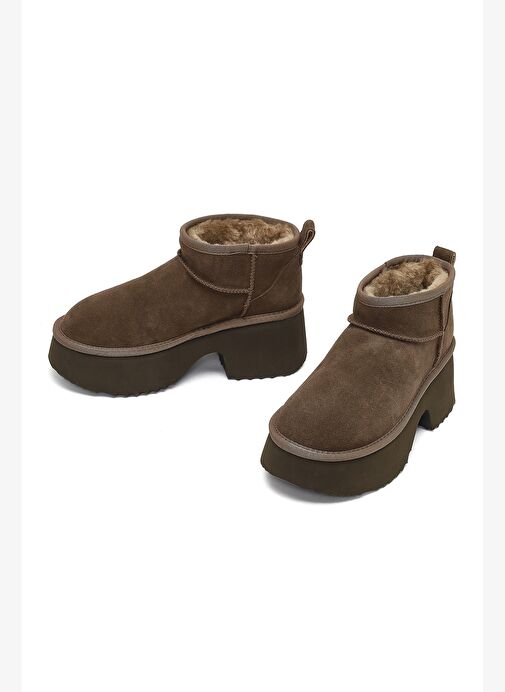 Kadın Vizon Kalın Tabanlı Süet Deri Teddy Bot 25WFD492910 - Görsel 4