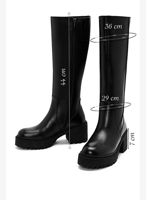 Kadın Siyah Fermuarlı Kalın Topuklu Deri Çizme 25WFD510618 - Görsel 3