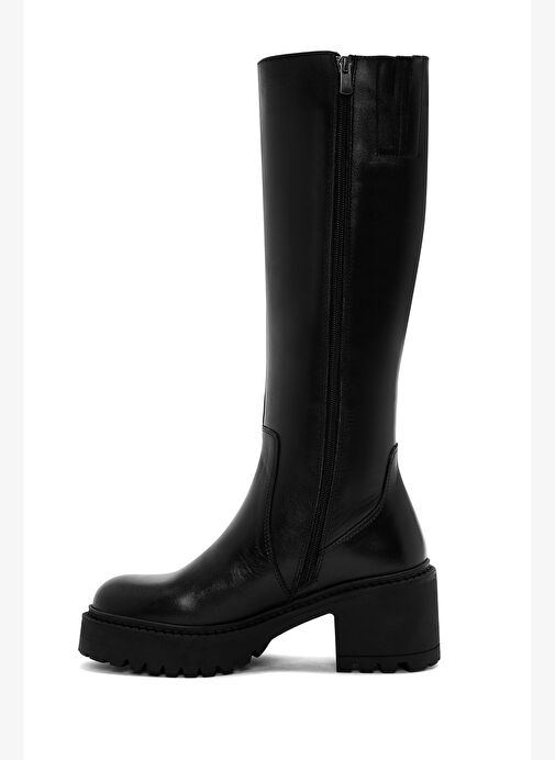 Kadın Siyah Fermuarlı Kalın Topuklu Deri Çizme 25WFD510618 - Görsel 5