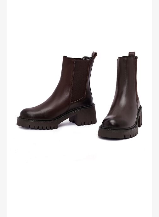 Kadın Kahverengi Kalın Topuklu Deri Chelsea Bot 25WFD511318 - Görsel 4