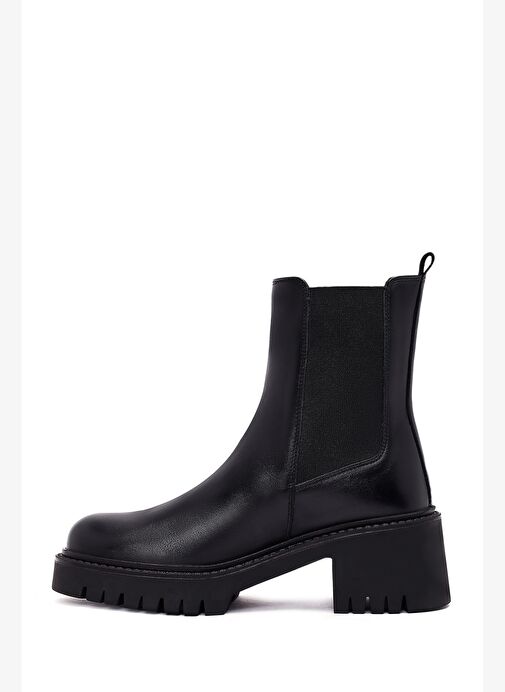 Kadın Siyah Kalın Topuklu Deri Chelsea Bot 25WFD511318 - Görsel 5
