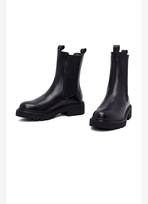 Kadın Siyah Kalın Tabanlı Deri Chelsea Bot 25WFD511618 - Görsel 4