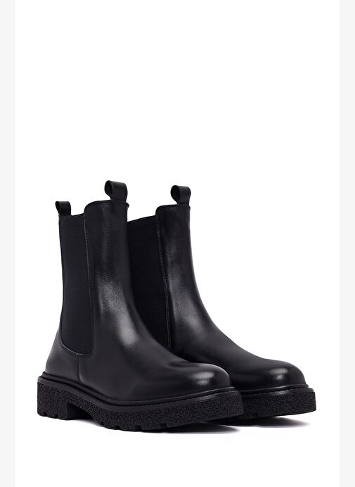 Kadın Siyah Kalın Tabanlı Deri Chelsea Bot 25WFD511618 - Görsel 5