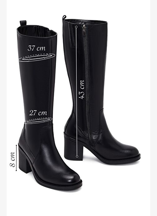 Derimod Derimod Kadın Siyah Fermuarlı Kalın Topuklu Deri Çizme 25WFD511918 Boyner'de! Siyah - 5. görsel