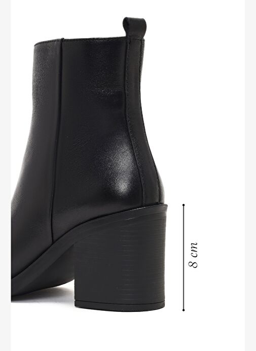 Kadın Siyah Fermuarlı Kalın Topuklu Deri Bot 25WFD512018 - Görsel 3