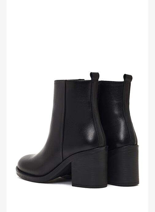 Kadın Siyah Fermuarlı Kalın Topuklu Deri Bot 25WFD512018 - Görsel 8