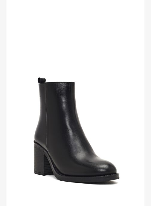 Kadın Siyah Fermuarlı Kalın Topuklu Deri Bot 25WFD512018 - Görsel 9