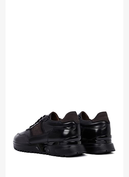Erkek Siyah Bağcıklı Kalın Tabanlı Deri Casual Sneaker 25WFD600314 - Görsel 6