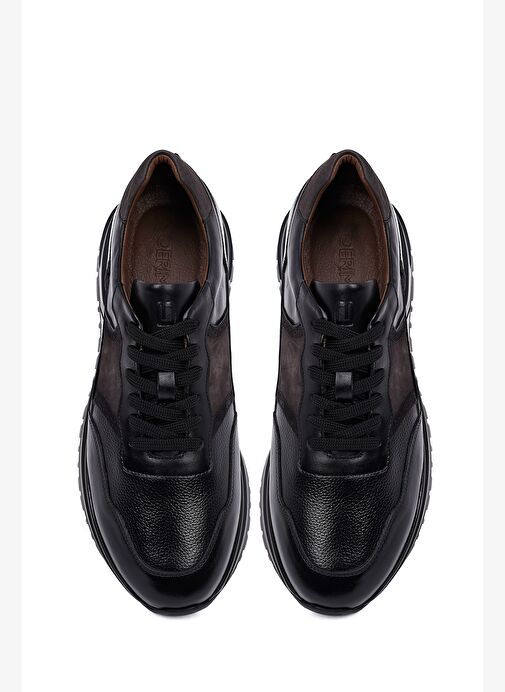 Erkek Siyah Bağcıklı Kalın Tabanlı Deri Casual Sneaker 25WFD600314 - Görsel 8
