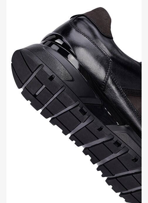 Erkek Siyah Bağcıklı Kalın Tabanlı Deri Casual Sneaker 25WFD600314 - Görsel 9