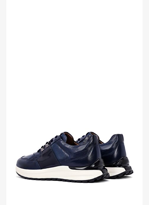Erkek Lacivert Bağcıklı Kalın Tabanlı Deri Casual Sneaker 25WFD600614 - Görsel 6