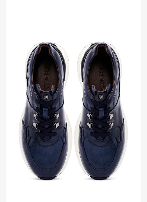 Erkek Lacivert Bağcıklı Kalın Tabanlı Deri Casual Sneaker 25WFD600614 - Görsel 8