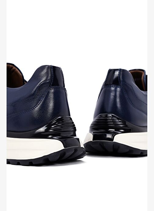 Erkek Lacivert Bağcıklı Kalın Tabanlı Deri Casual Sneaker 25WFD600614 - Görsel 9