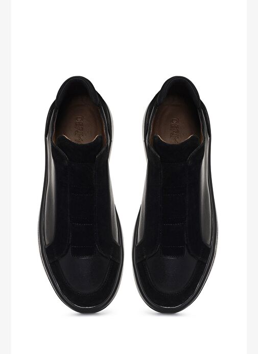 Erkek Siyah Kalın Tabanlı Deri Sneaker 25WFD604914 - Görsel 8